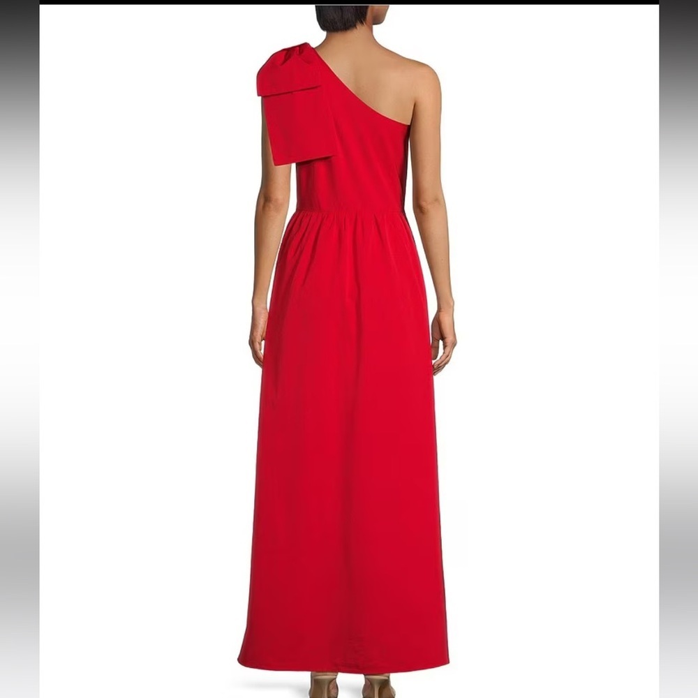 Abbey Glass Fiery Red One Shoulder Bow Accent Dress - Picture 2 of 8